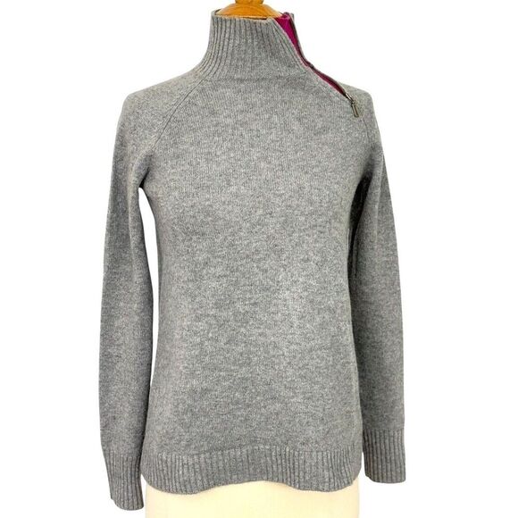 Garnet Hill 100% Cashmere Sweater Zip Detail Turtle Neck Size XS Gray Pink Soft - Picture 11 of 11